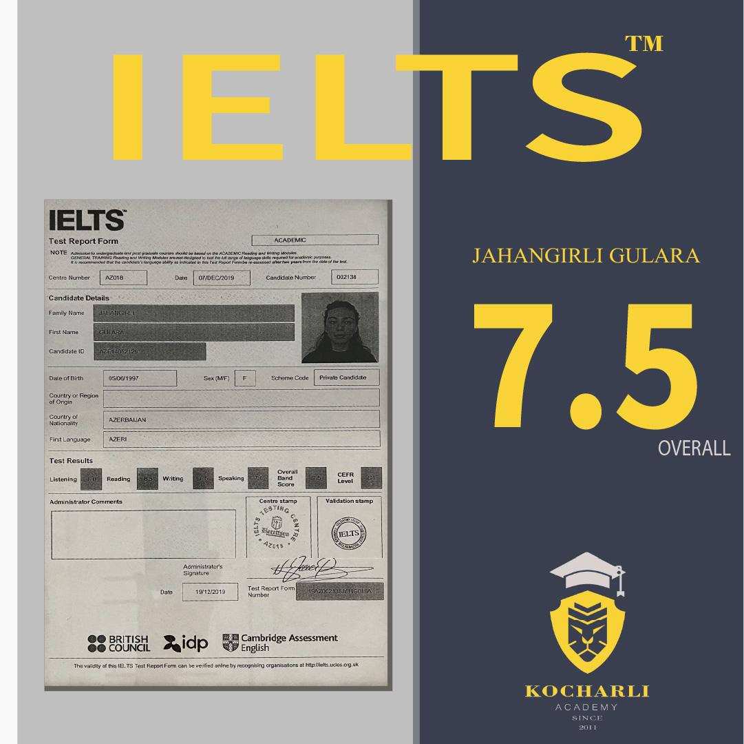 IELTS nəticəsi — 7.5 overall